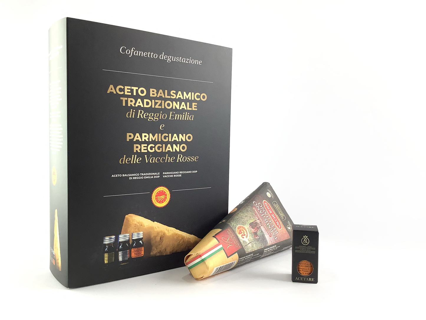 BOX DEGUSTAZIONE PARMIGIANO REGGIANO DELLE VACCHE ROSSE 24 MESI E ASSAGGIO 10 ML ACETO BALSAMICO TRADIZIONALE DI REGGIO EMILIA DOP ARAGOSTA